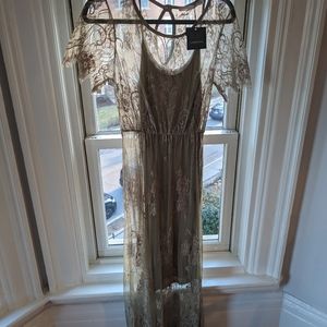 NWT Lauren Vidal Lace Olive floor length dress size S